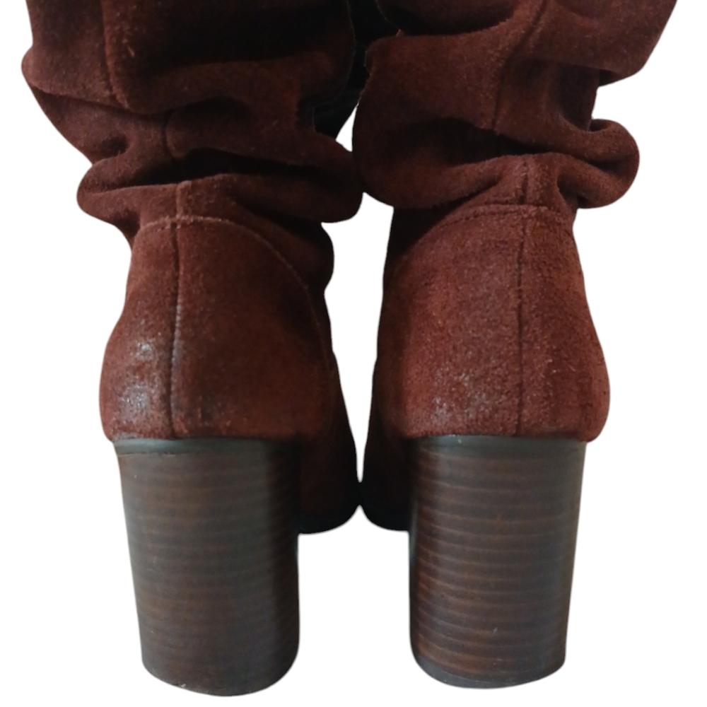 Steve Madden Savas Tall Suede Slouch Boots Burgundy Knee High Heeled Boot 6 - Picture 7 of 11
